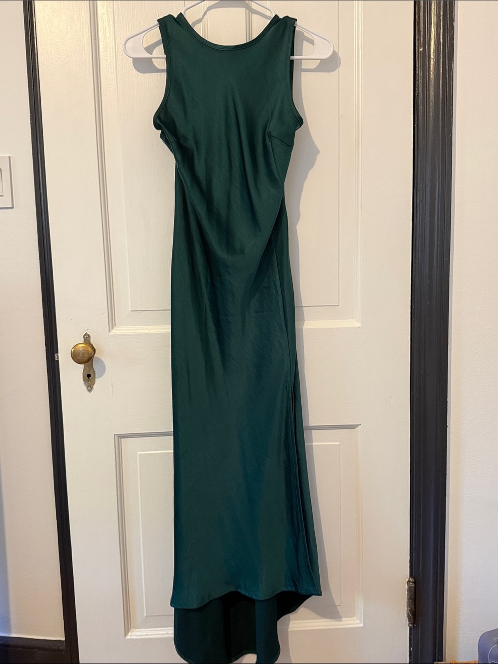 Petal & Pup Emerald Green Satin High-Low Dress with Thigh Slit - Picture 4 of 4
